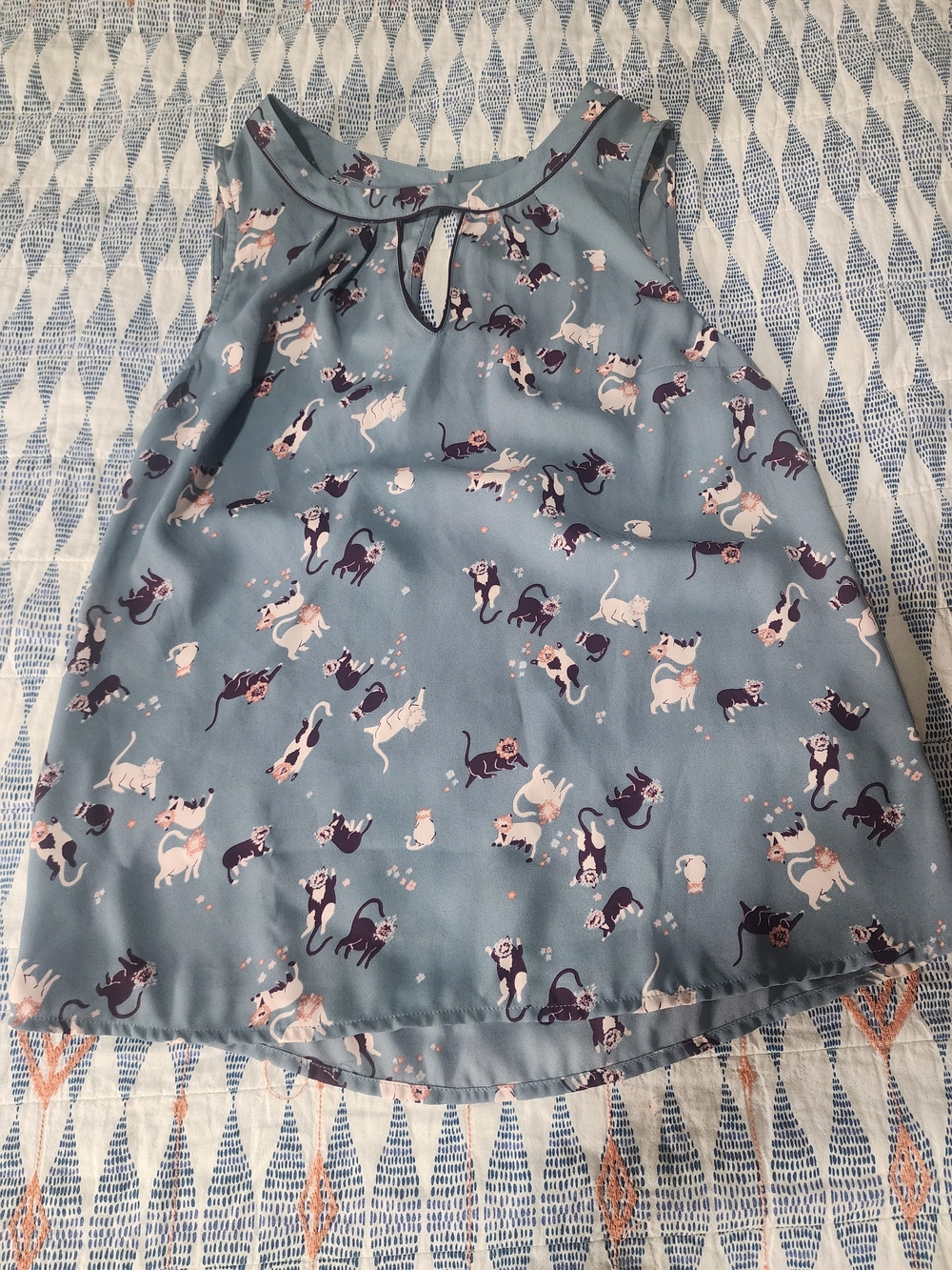 Modcloth Blue Cat-Print Sleeveless Top